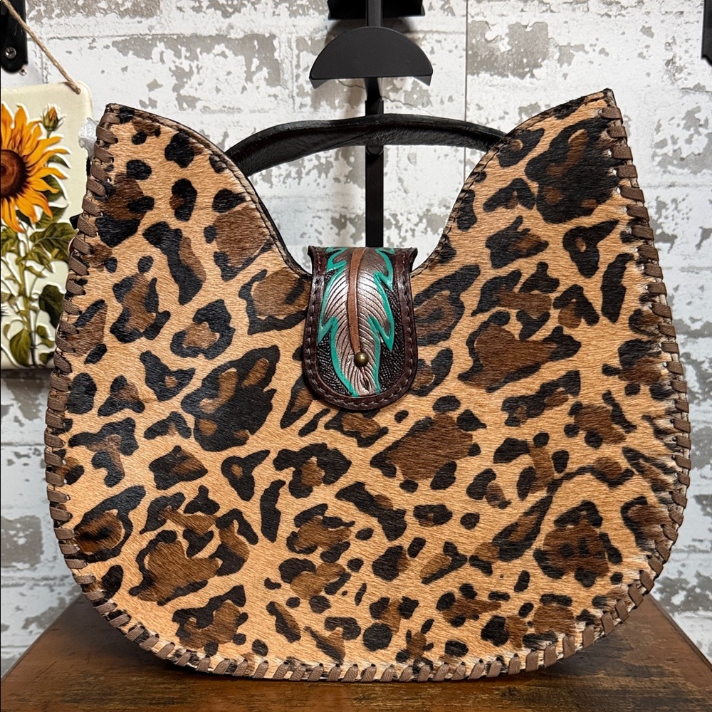 American Darling Leopard Print Shoulder Bag with Turquoise Accent
